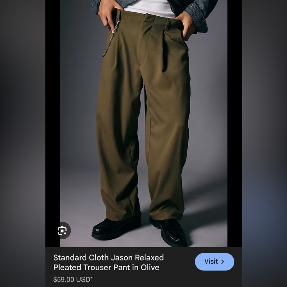 Standard Cloth Jason Relaxed Pleated Trouser Pant in Olive - Picture 6 of 6